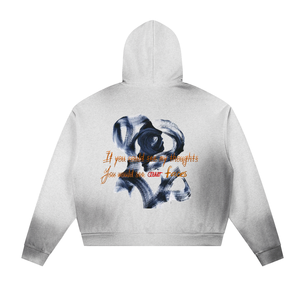 Sun Fade Frayed Raw Edge Fleece Zip Hoodie