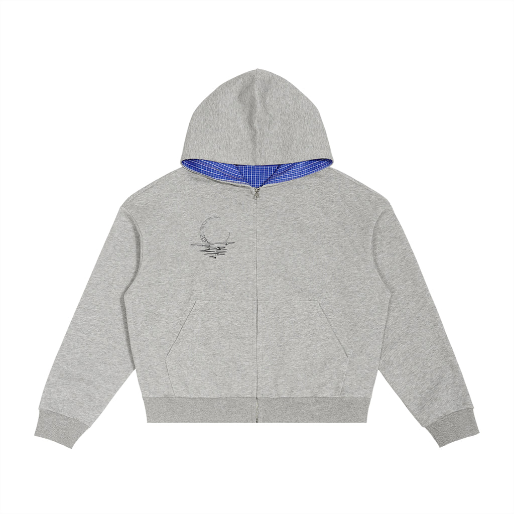 Contrast Plaid Boxy Zip Hoodie