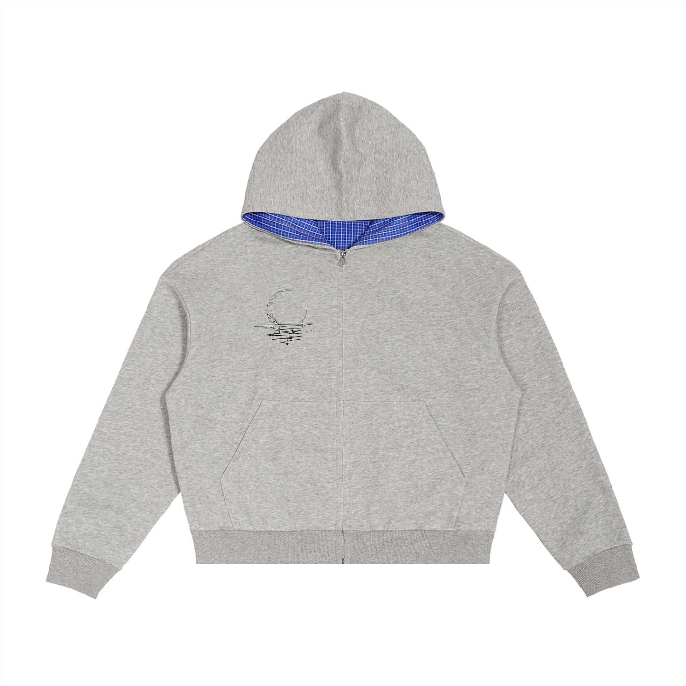 Contrast Plaid Boxy Zip Hoodie
