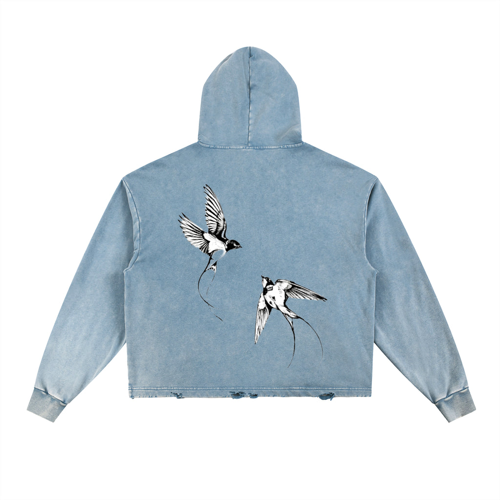 Vintage Washed Frayed-Hem Hoodie