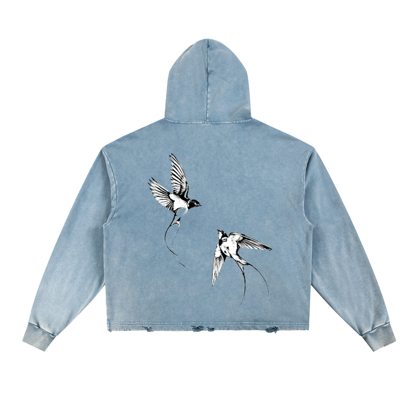 Vintage Washed Frayed-Hem Hoodie