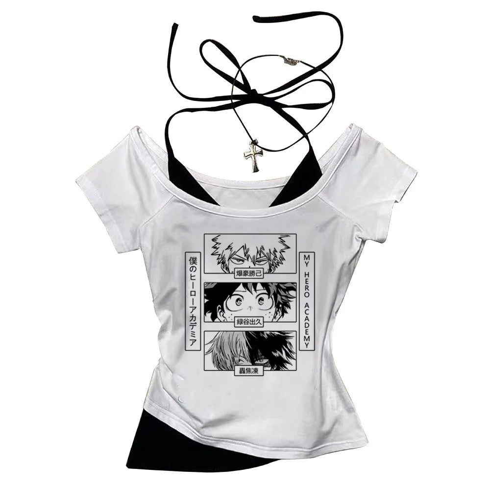 My Hero Academia crop top gothic  summer shoujo girl style harajuku gyaru coquette 2000s teens tshirt