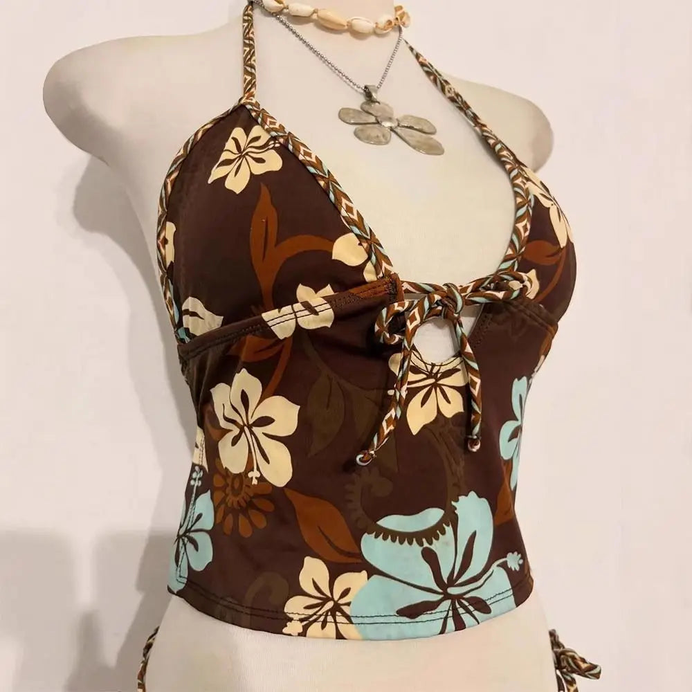 2Pcs/Set Fashion Summer Y2k Beach Bikini Punk Harajuku Women Swimsuit Casual Bathing Suit Beachwear Vacation