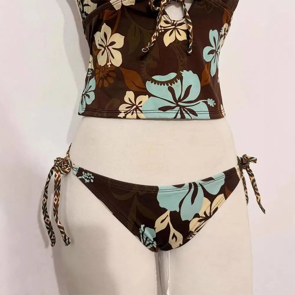2Pcs/Set Fashion Summer Y2k Beach Bikini Punk Harajuku Women Swimsuit Casual Bathing Suit Beachwear Vacation