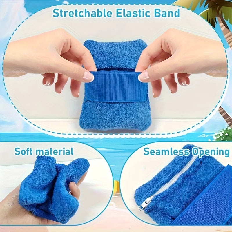 Portable Beach Sand Removal Cleaning Tool, Soft Fabric Compact Design, Blue Summer Accessory for Travel Vacation Camping Outdoor