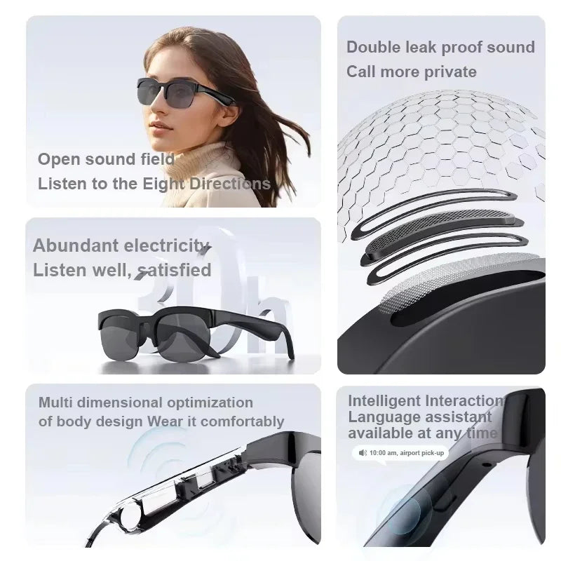 Lenovo Wireless AI Smart Glasses Bluetooth Remote Control 8K HD Photo Call Music Sports Sunglasses Gift for Men Women Casual Use