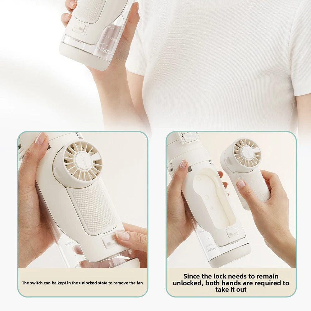 Novelty Flip Straw Water Bottle With Built-In Fan Lightweight Portable Non BPA 2 in 1 Sports Drink Bottle for Summer Outdoor