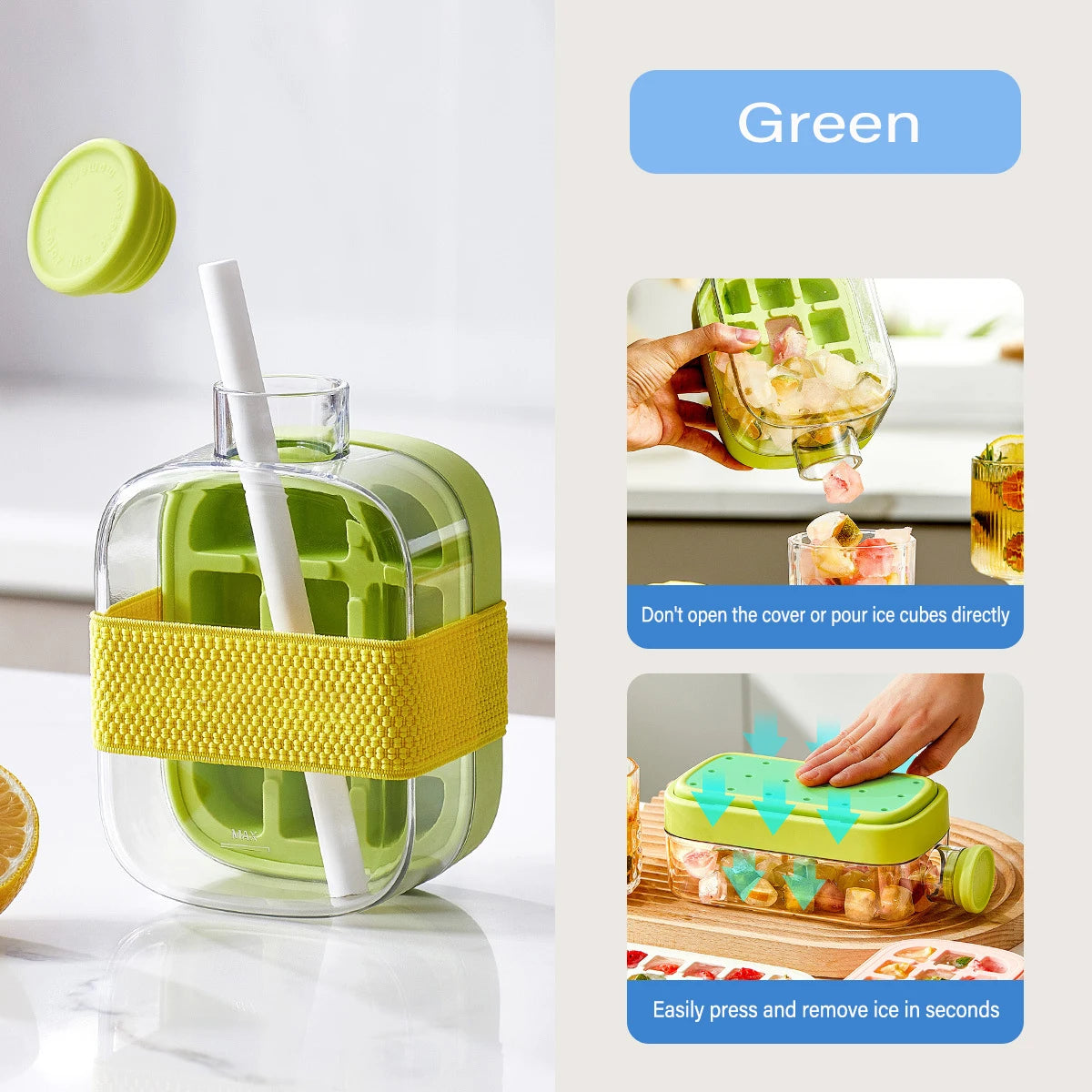 500ML Large Capacity Ice Cube Maker Water Bottle Silicone Tray with Straw for Juice Beverage Cooling Ice Making Stackable Design
