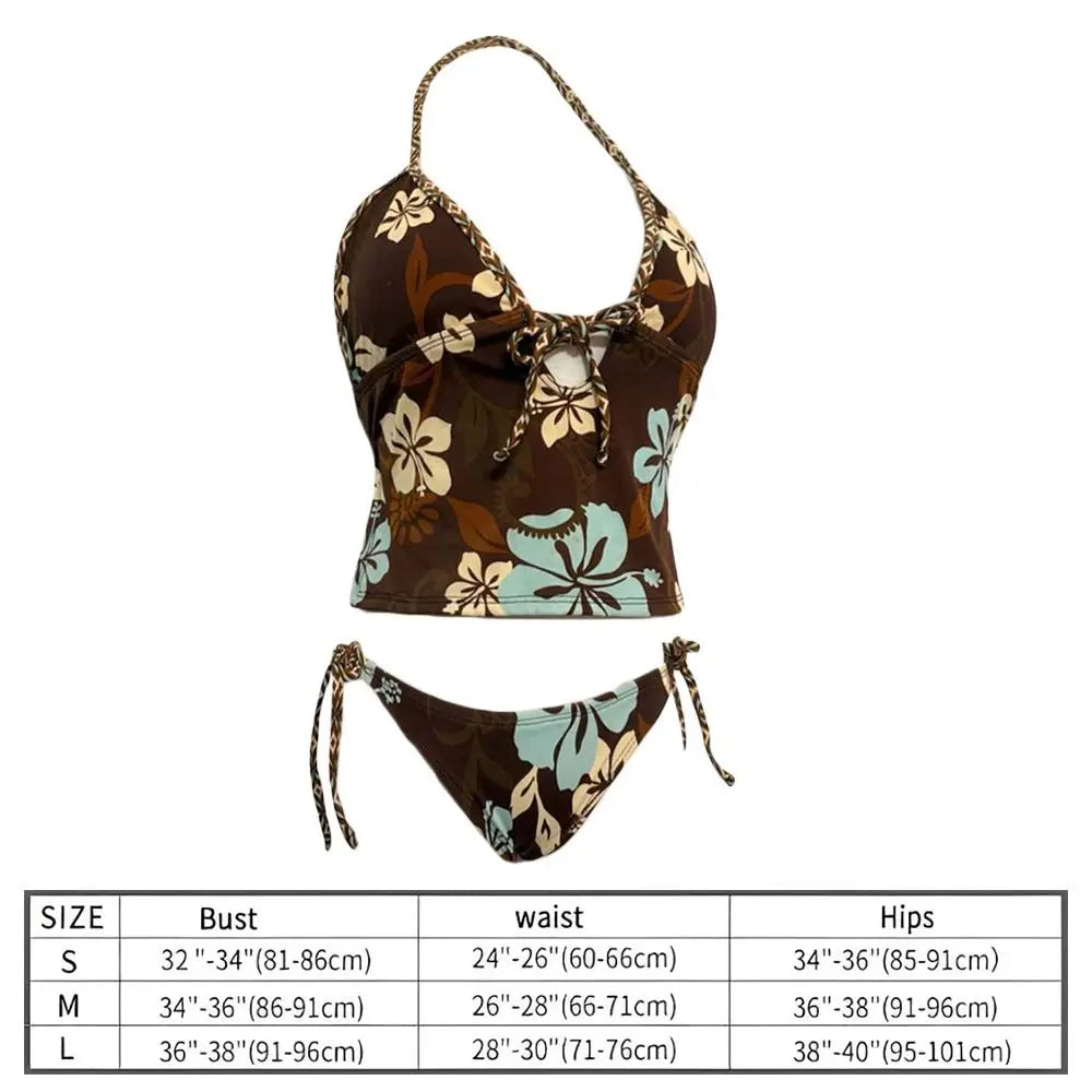 2Pcs/Set Fashion Summer Y2k Beach Bikini Punk Harajuku Women Swimsuit Casual Bathing Suit Beachwear Vacation