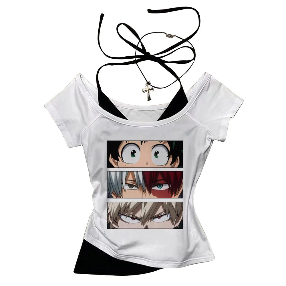 My Hero Academia crop top gothic  summer shoujo girl style harajuku gyaru coquette 2000s teens tshirt