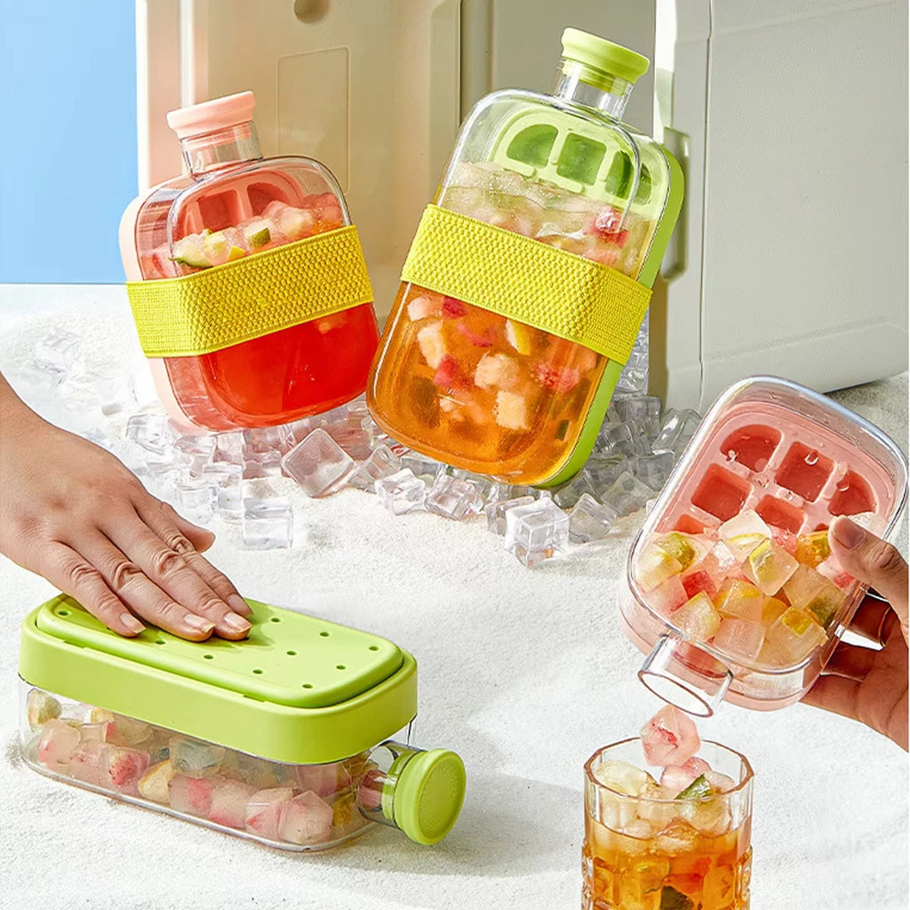 500ML Large Capacity Ice Cube Maker Water Bottle Silicone Tray with Straw for Juice Beverage Cooling Ice Making Stackable Design