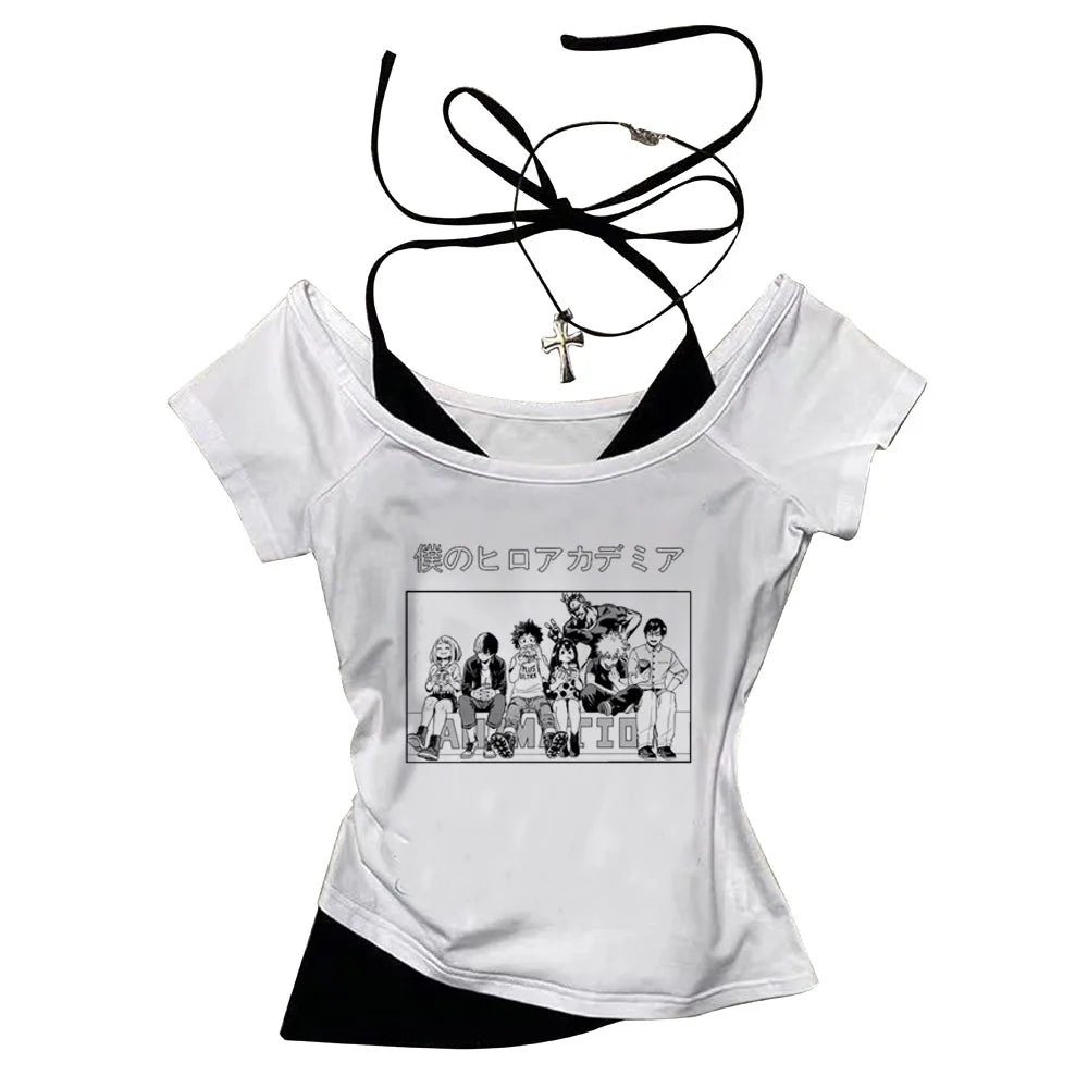 My Hero Academia crop top gothic  summer shoujo girl style harajuku gyaru coquette 2000s teens tshirt