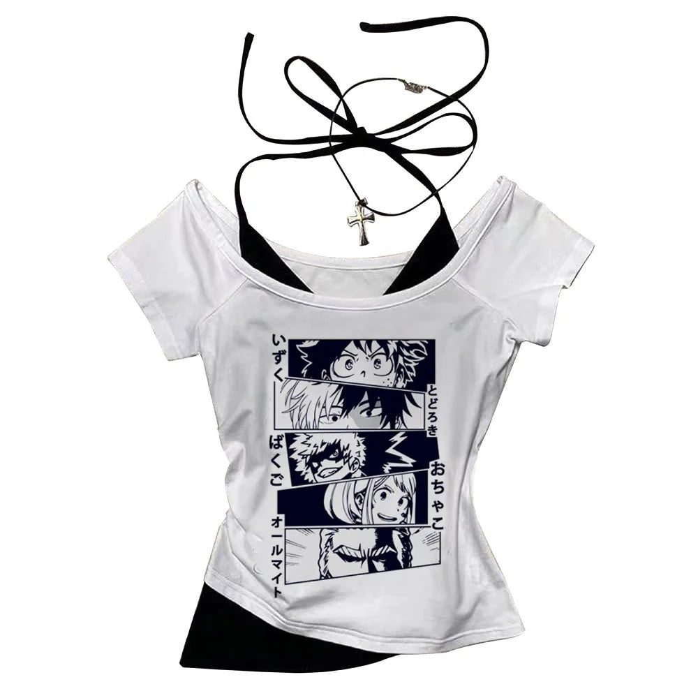 My Hero Academia crop top gothic  summer shoujo girl style harajuku gyaru coquette 2000s teens tshirt