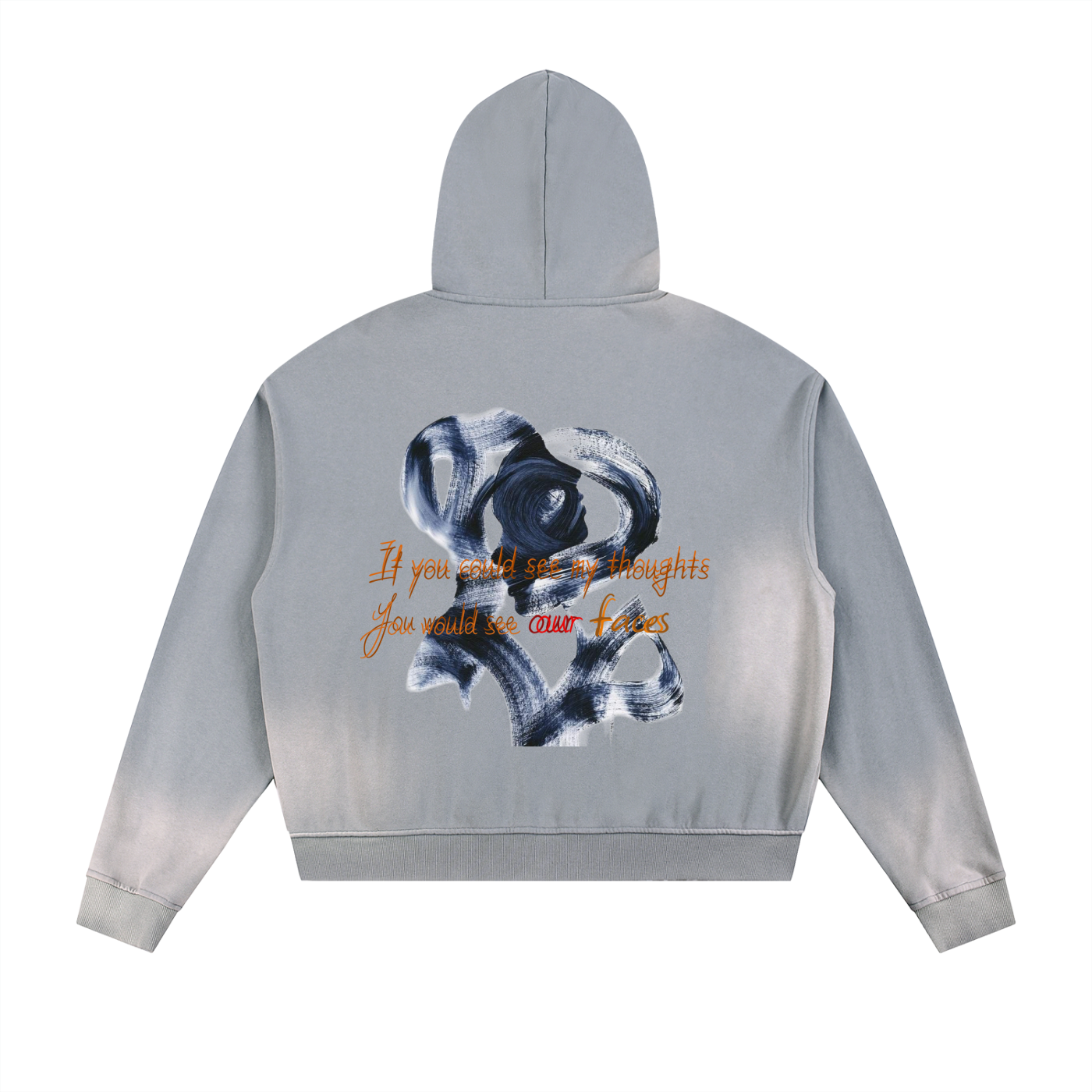 Sun Fade Frayed Raw Edge Fleece Zip Hoodie