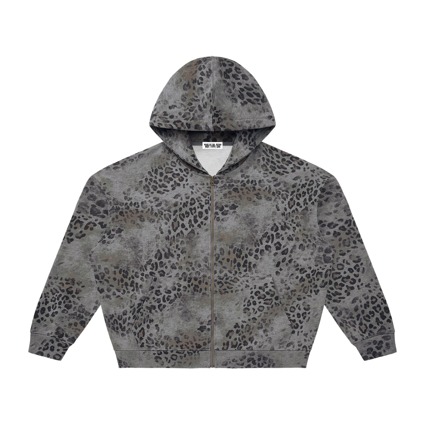 Unisex Wash Leopard Zip Hoodie