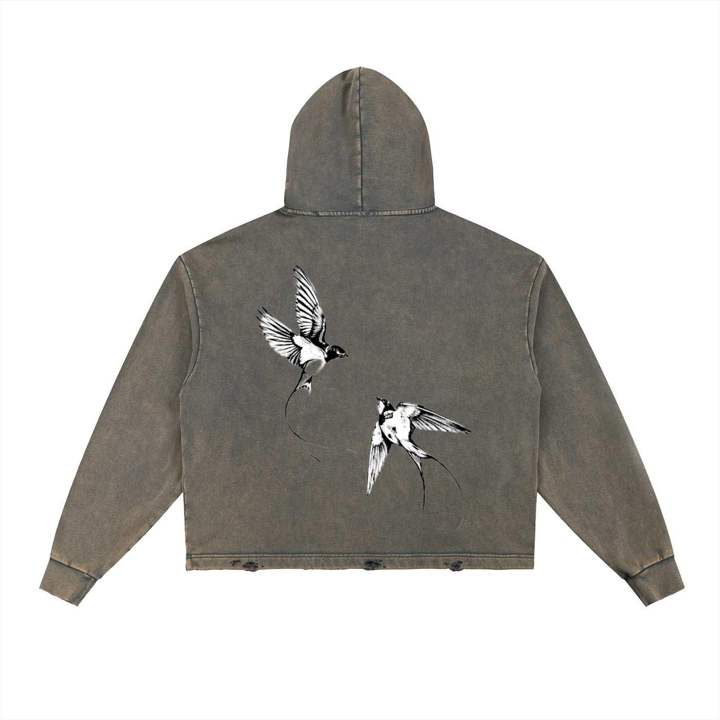 Vintage Washed Frayed-Hem Hoodie