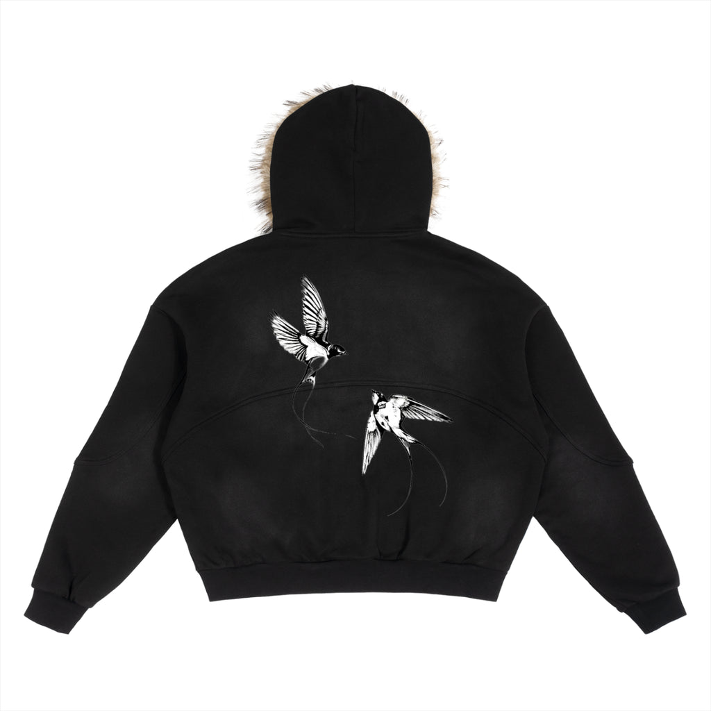 Sun Fade Boxy Detachable Fur Hoodie