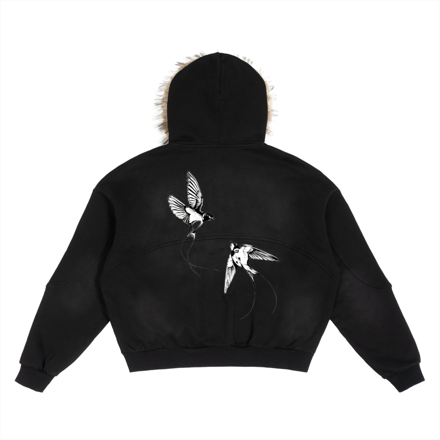 Sun Fade Boxy Detachable Fur Hoodie
