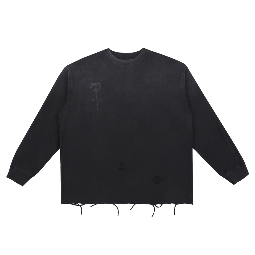 Snow Wash Raw Edge Cotton T-Shirt